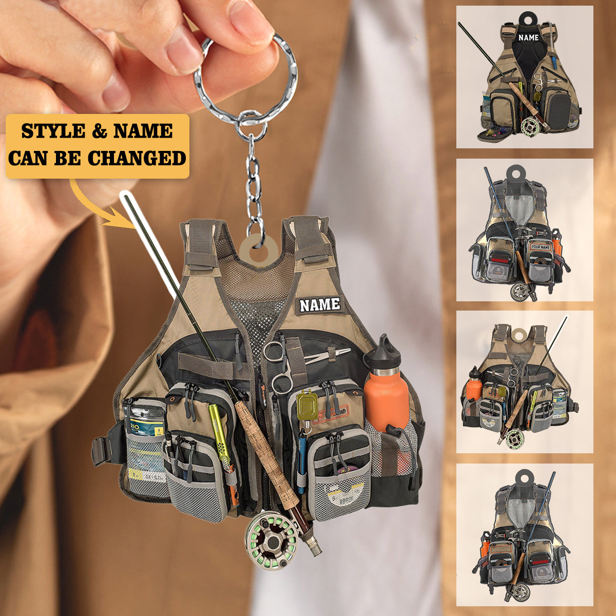 Personalized Fishing Vest Acrylic Keychain