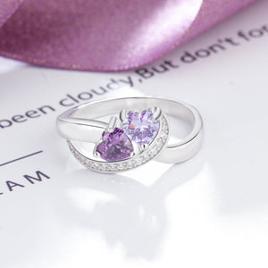 Personalized Rings With 2 Birthstones - Custom Name Promise Rings