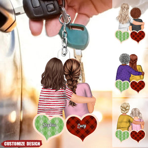 Checkered Pattern Hearts - Personalized Acrylic Keychain - Gift For Mom, Grandma