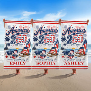 America 250th Anniversary Family Name Custom Name - Personalized Beach Towel - Family Patriotic Crew Matching Beach Towel