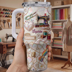 Sewing And Handicraft Mosaic, Personalized 40oz Tumbler With Straw