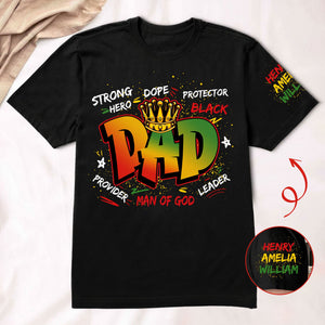 Dope Black Dad, Black Father Custom Kid Name Father's Day Gift - Personalized Shirt