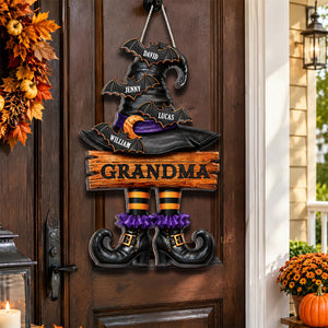 Grandma Witch Hat - Personalized Wooden Door Sign - Halloween Decor for Grandma