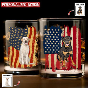 Personalized America Dog Flag Whiskey Glass - Father's Day Gift for Dad and Husband