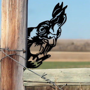 Peek-A-Boo Grumpy Rooster Metal Sign Garden Decoration