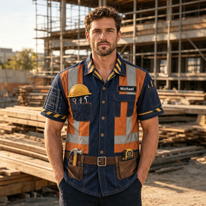 Personalized Construction Worker Hawaiian Shirt,Halloween Party Outfit