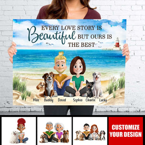 Personalized Cute Cartoon Couple And Dogs You & Me We Got This Personalized Horizontal Poster