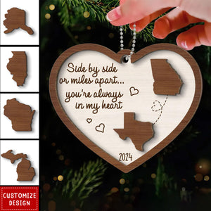 Miles Apart Long Distance Family Friendship State Map Personalized 2-Layer Wooden Ornament 2024 New Release