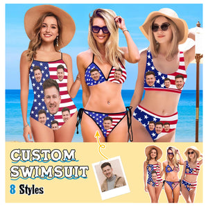 Personalized Flag Swimsuit-Independence Day Suits-Gift for Wife Mom