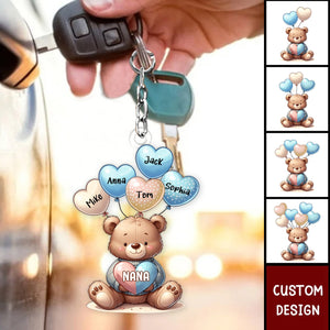 Cute Bear Grandma Mom Sweet Heart Balloon Kids - Personalized Acrylic Keychain - Gift For Grandma, Mom