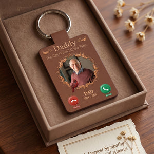 Personalized Photo Memorial Keychain, The Call I Wish I Could Take Leather Keyring, Fathers Day Gift, Loss Of Dad Gift, Family Sympathy Gift