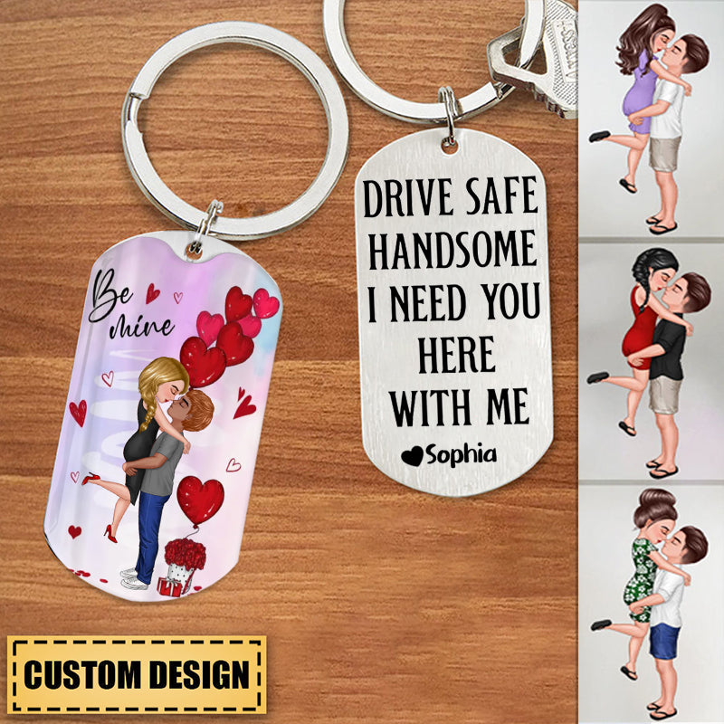 Drive Safe - Personalized Doll Couple Kissing Engraved Stainless Steel Keychain