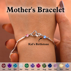 Mother & Daughter Forever Linked Together-Personalized Birthstone Double Heart Bracelet