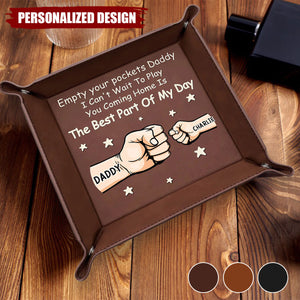Dad’s Pocket Drop Zone-Personalized Leather Valet Tray-Gift For Dad,Grandpa