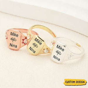 Custom Name Personalized Rings With 2 Birthstones, Gift for Couple (Unisex Design)