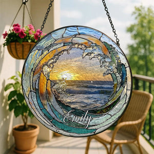 Ocean Wave Stained Glass Suncatcher