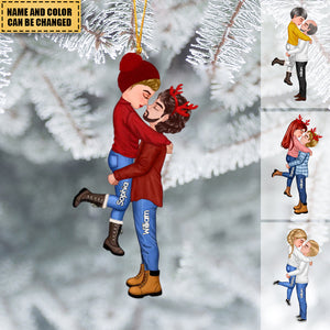 Winter Doll Couple Kissing Hugging Couple Personalized Acrylic Christmas Ornament