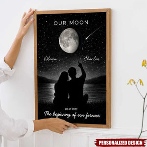 Night Sky Couple Moon Phase-Personalized Couple Poster-Valentine's Day Gift