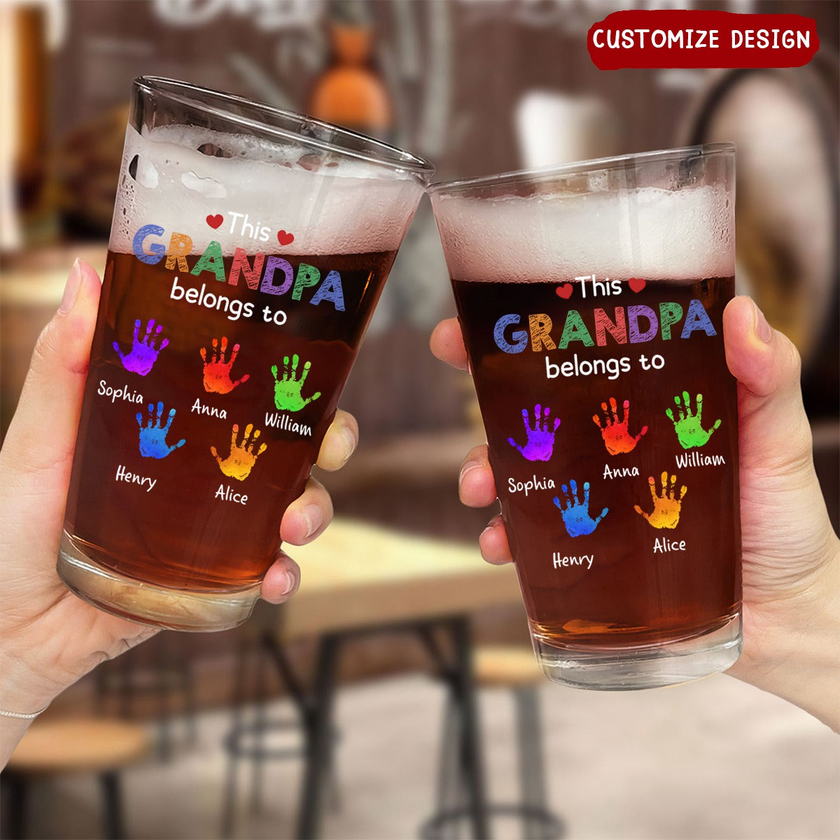 This Grandpa Daddy Belongs To - Personalized Beer Glass - Gift For Dad, Father, Grandfather