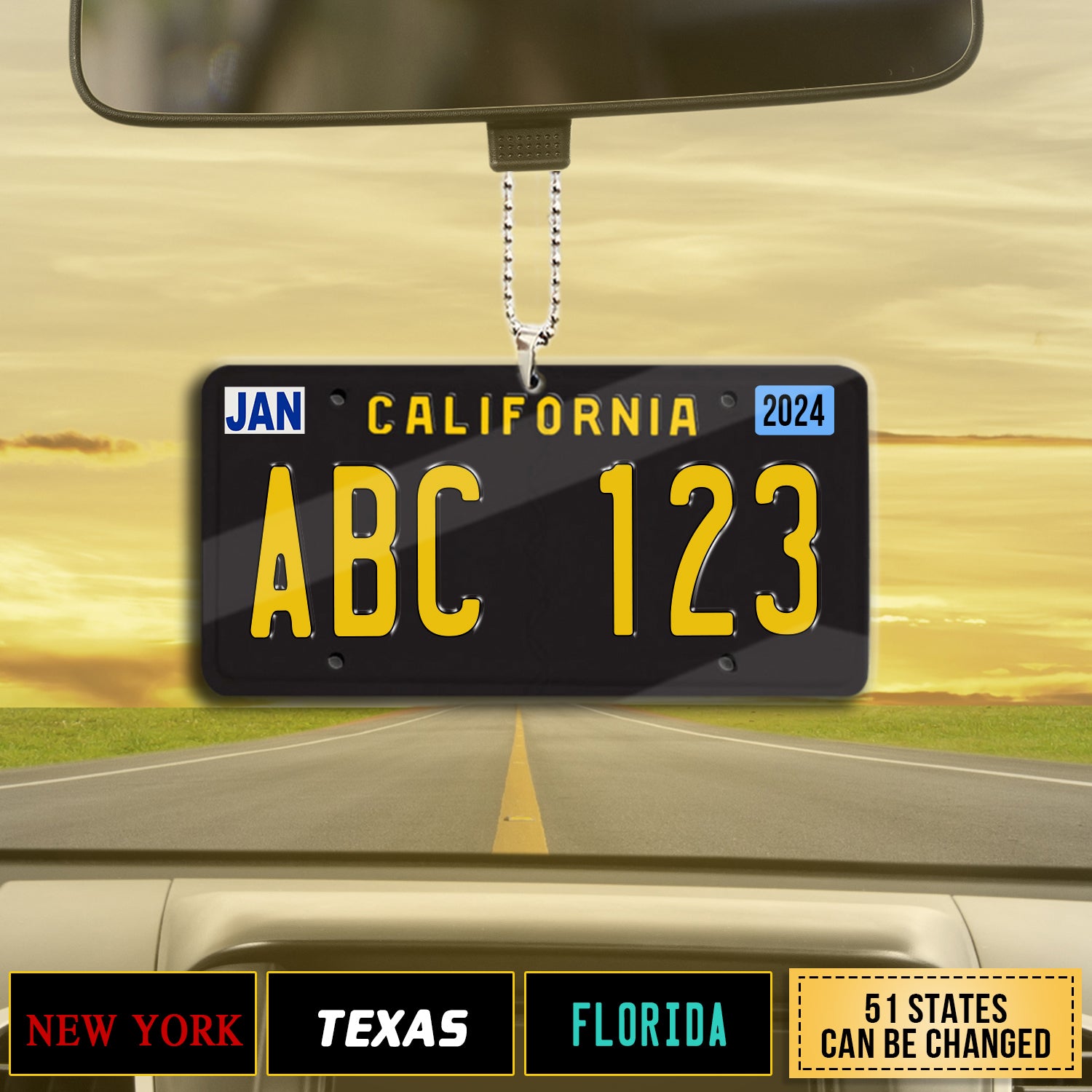 Black License Plate For Any State - Personalized Car Ornament