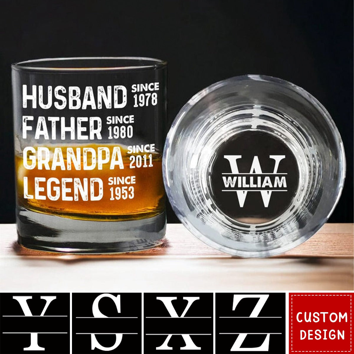 Husband Father Grandpa Legend- Personalized Whiskey Glass