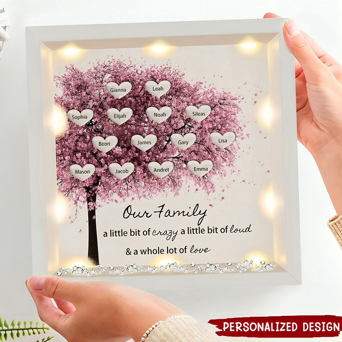 Family Tree Grandma/Mom With Custom Name Heart Personalized Light Up Shadow Box