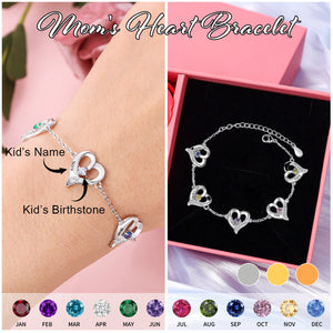 Personalized Heart Bracelet With Birthstones-Gift For Mom Grandma