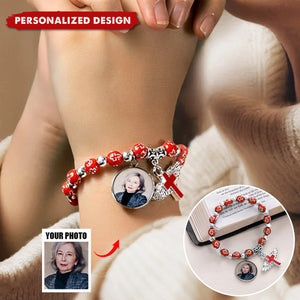 Personalised Cross Commemorative Bracelet with Photo-Memorial Gift For Friend Or Family