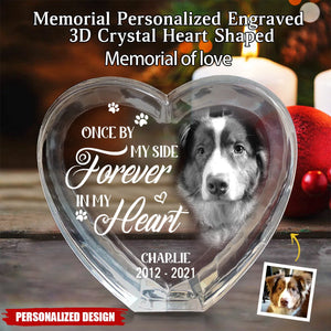 Your Love Lives On In My Heart-Memorial Personalized Engraved 3D Crystal Heart Shaped-Gift For Pet Lovers