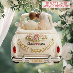 Personalized Just Married 2D Flat 2 Layer Ornament, Wedding Gift, Mr & Mrs Ornament, Marriage Gift, Married Ornament, Couple Newlywed Gift