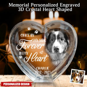 Your Love Lives On In My Heart-Memorial Personalized Engraved 3D Crystal Heart Shaped-Gift For Pet Lovers