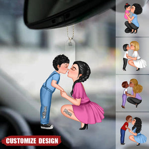 Mom And Kid Holding Hands Kissing Personalized Acrylic Car Ornament