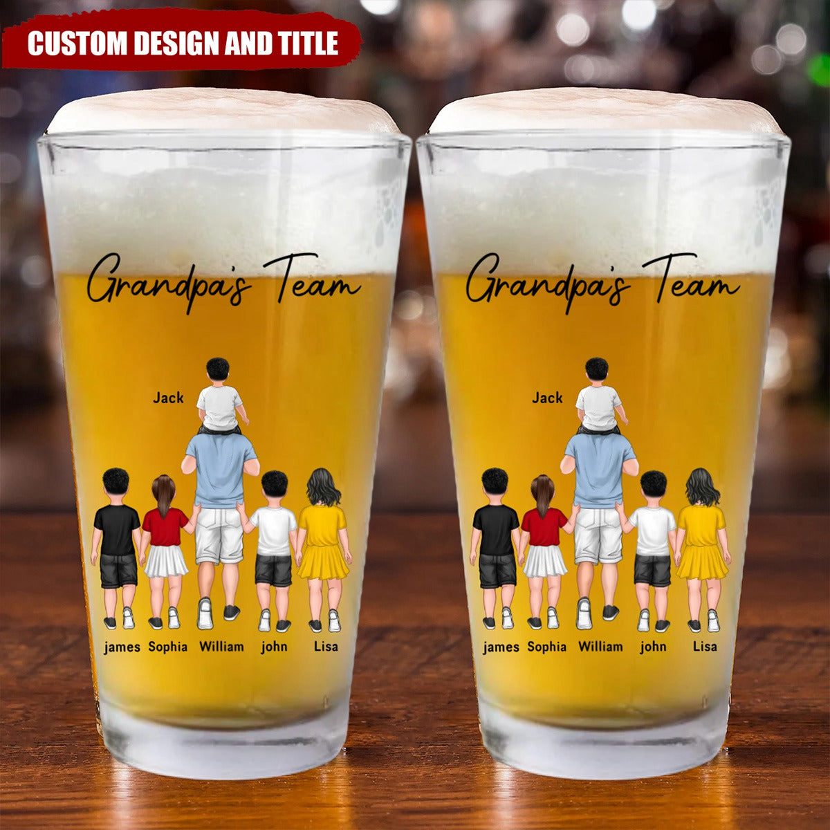 Personalized Daddy's/Grandpa's Team Beer Glass