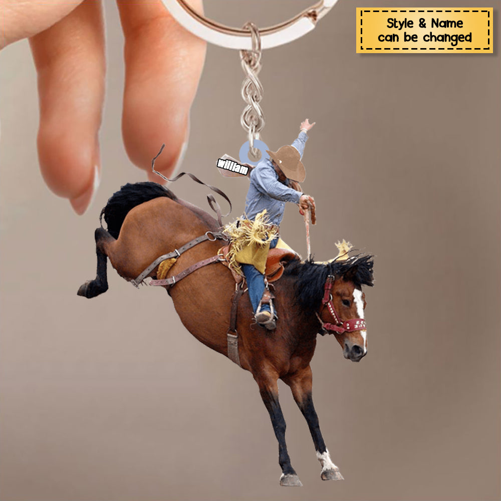 Personalized Cowboy On Horse Acrylic Keychain - Gift Idea For Horse Lover