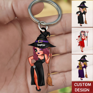 Witch Girl Halloween Personalized Acrylic Keychain