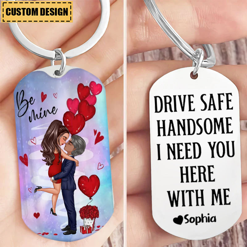 Drive Safe - Personalized Doll Couple Kissing Engraved Stainless Steel Keychain