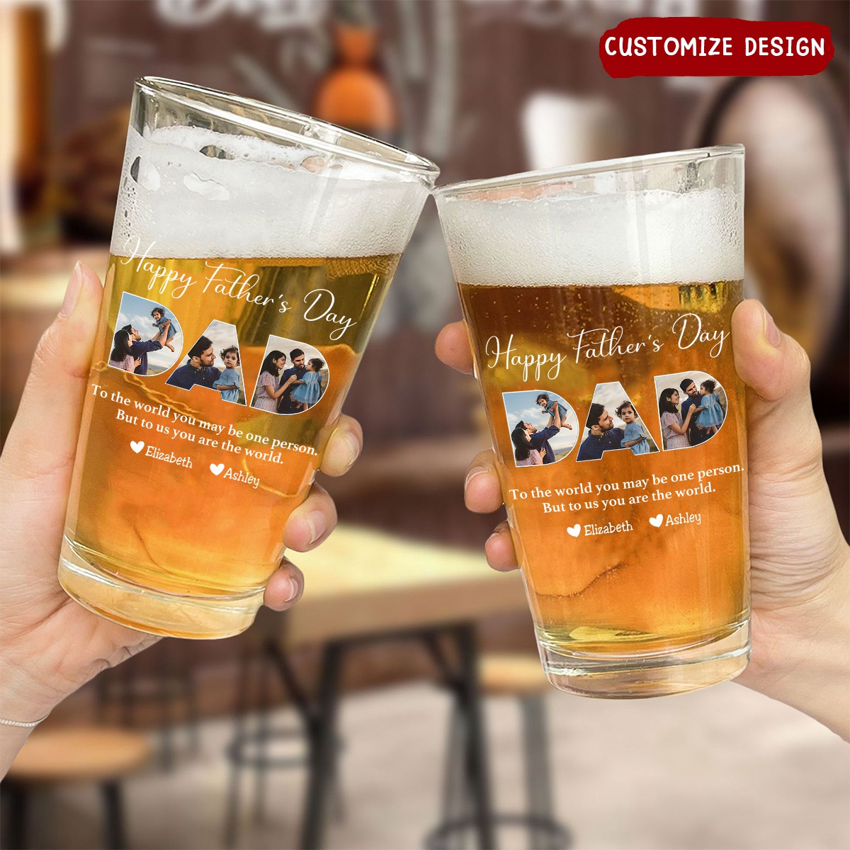 DAD To Me You Are The World - Personalized Beer Glass - Gifts For Dad, Best Father's Day Gifts
