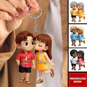 Cute Cartoon Couple Summer Vibe-Personalized Acrylic Keychain-Gift for him Or her
