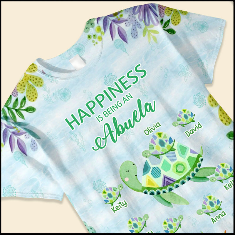 Turtle Grandma Auntie Mom Kids, Happiness is being a Grandma Personalized 3D T-shirt