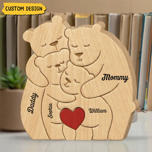 Family Bear Personalized Wooden Art Puzzle, Wooden Carvings, Gift For Family Members