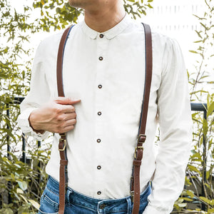Personalized Men's Y Back Design Cowhide PU Leather Suspenders with Engraved Name Gift for Men