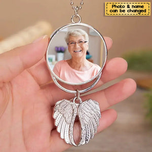 I Will Carry You With Me, Personalized Angel Wings Car Hanging Ornament, Custom Photo