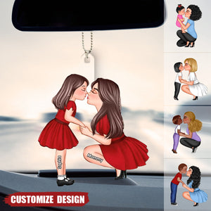 Mom And Kid Holding Hands Kissing Personalized Acrylic Car Ornament