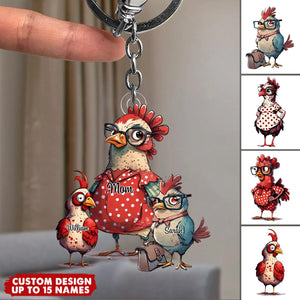 Personalized Nana/Mom Chick WIth Little Kids Acrylic Keychain-Gift For Mother's day