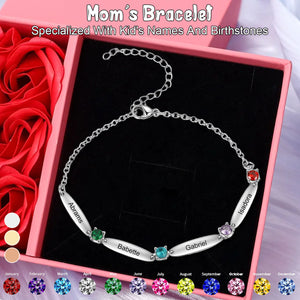 Personalized Family Name Bar Birthstone Bracelet-Gift For Mom/Grandma