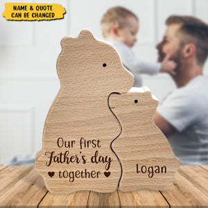 Wooden Bear Dad And Baby - Personalized Bear Wooden Puzzle, First Father's Day Gift