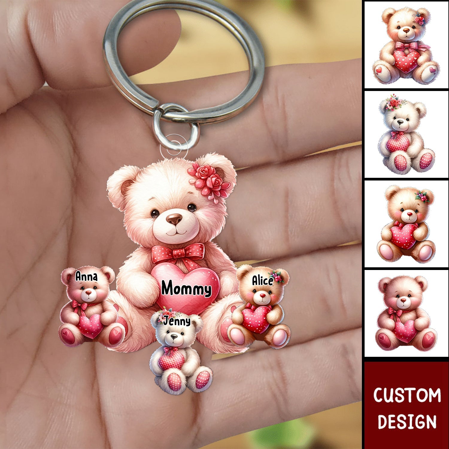 Grandma/Mama Bear With Heart - Personalized Acrylic Keychain - Gift For Mom, Grandma