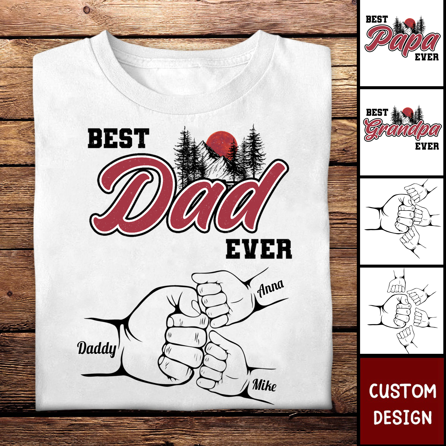 Best Dad Ever Fist Bump Custom Kids' Names - Personalized Shirt