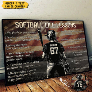 Personalized American Softball Life Lesson Poster-Gift For Softball Lovers