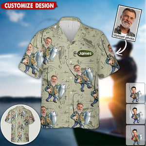 Funny Caricature Face - Personalized Fishing Hawaiian Shirt